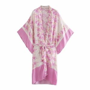 Ivory and Orchid Long Floral Bohemian Kimono Robe